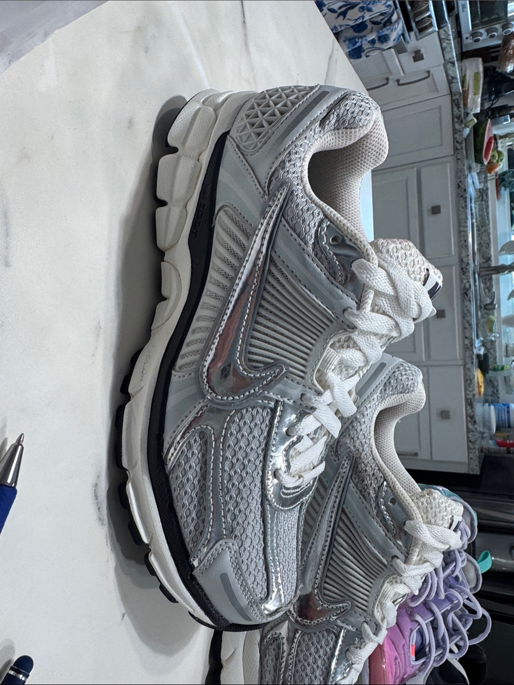 Nike White and Silver Athletic Sneakers